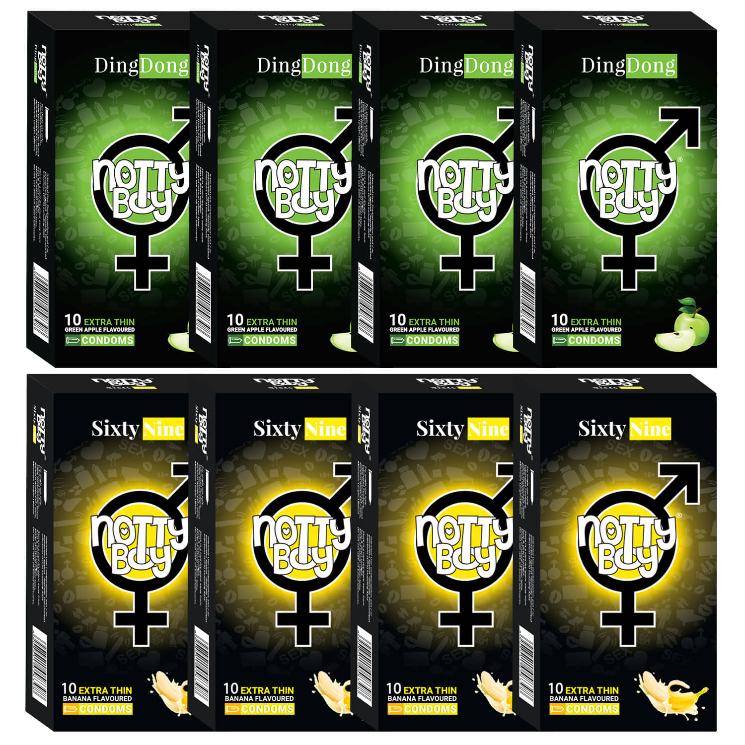 NottyBoy Extra Mixed Banana Flavoured, Ultra Thin Condoms For Men- 80 Units