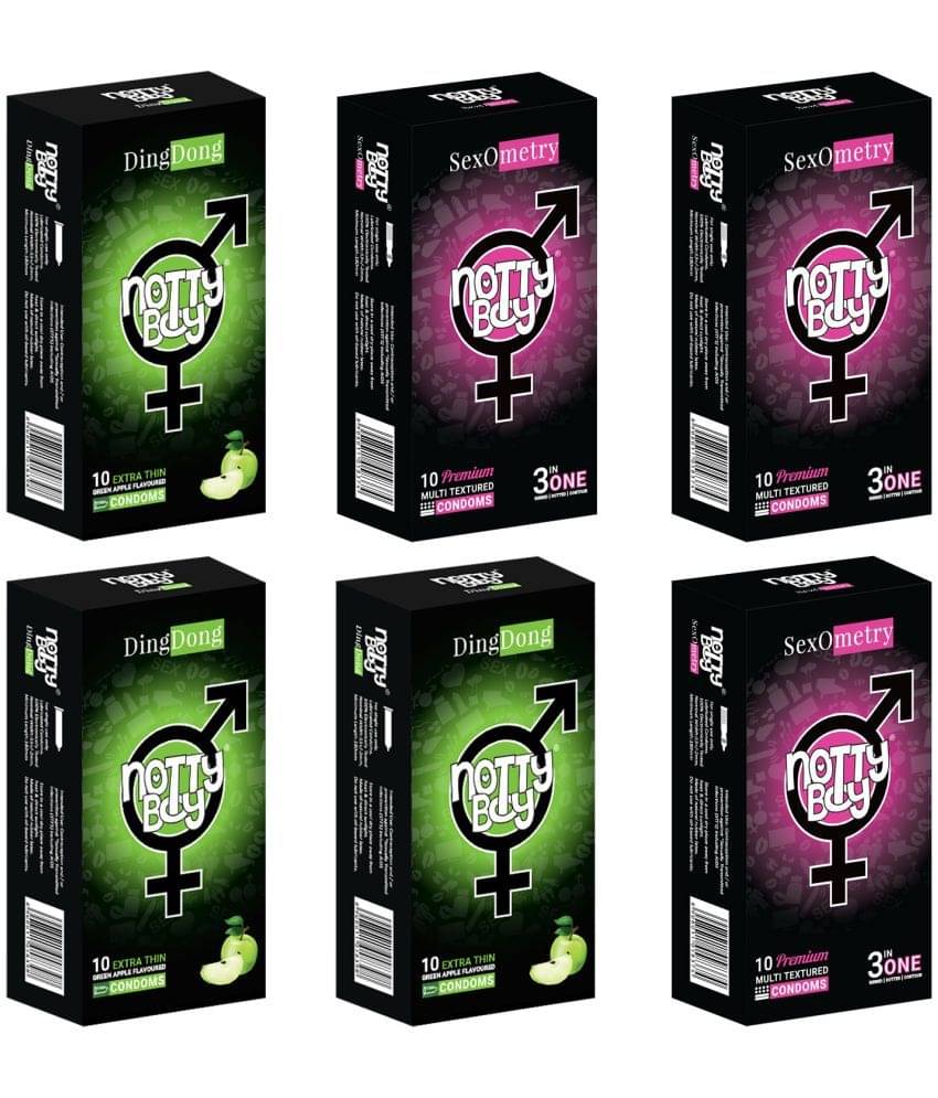 NottyBoy Fruit Flavoured and 3 IN 1, Ribbed, Dotted, Contour Combo Pack Condoms - 60 Units NottyBoy Fruit Flavoured and 3 IN 1, Ribbed, Dotted, Contour Combo Pack Condoms - 60 Units