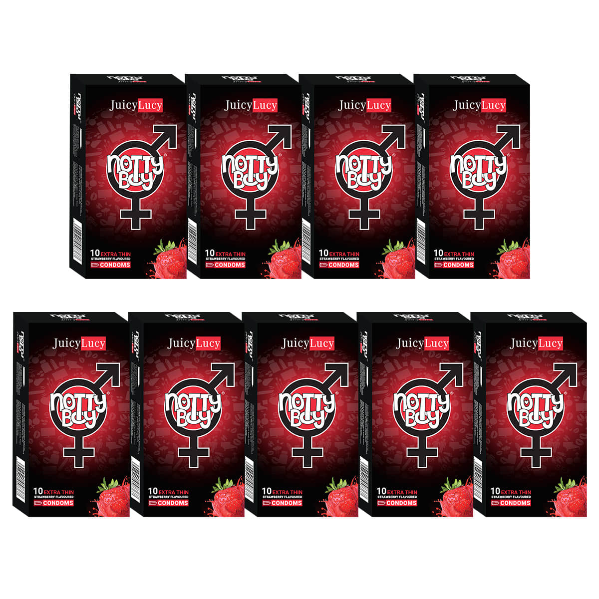 NottyBoy Juicy Lucy Strawberry Flavoured Extra Thin Plain Condoms - Pack of 90