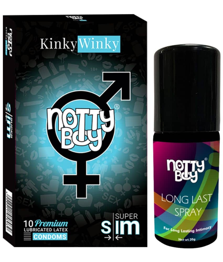 NottyBoy  Long Last  OverTime Spray 20gm with Super Slim Condoms Pack of 10 Counts