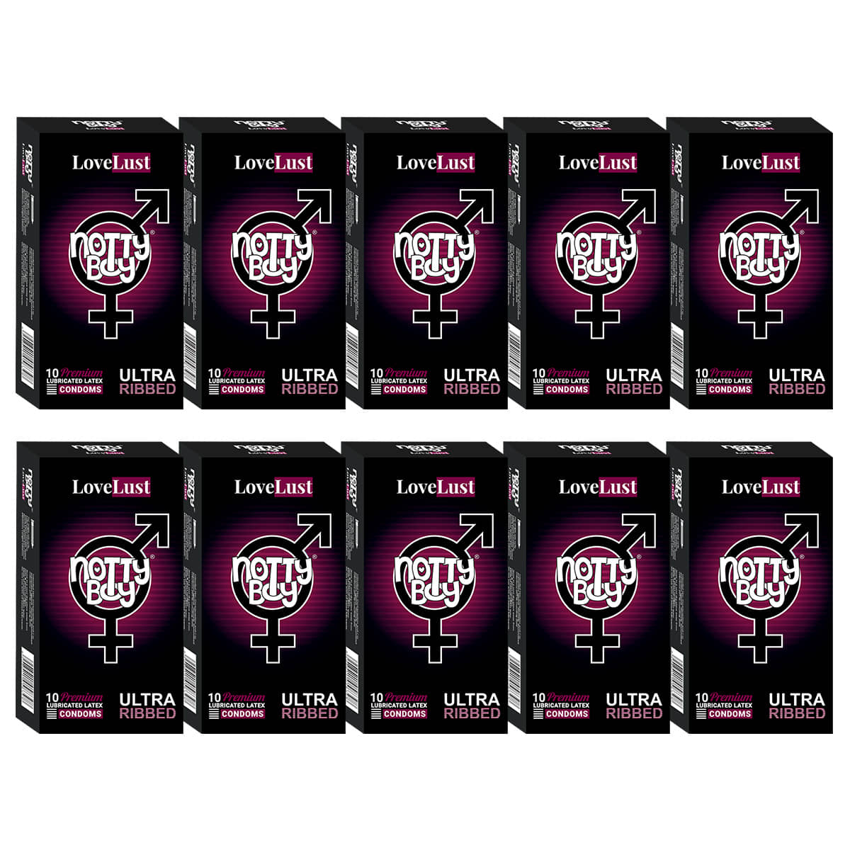 NottyBoy LoveLust Ultra Ribbed Lubricated Condoms -  100 Units