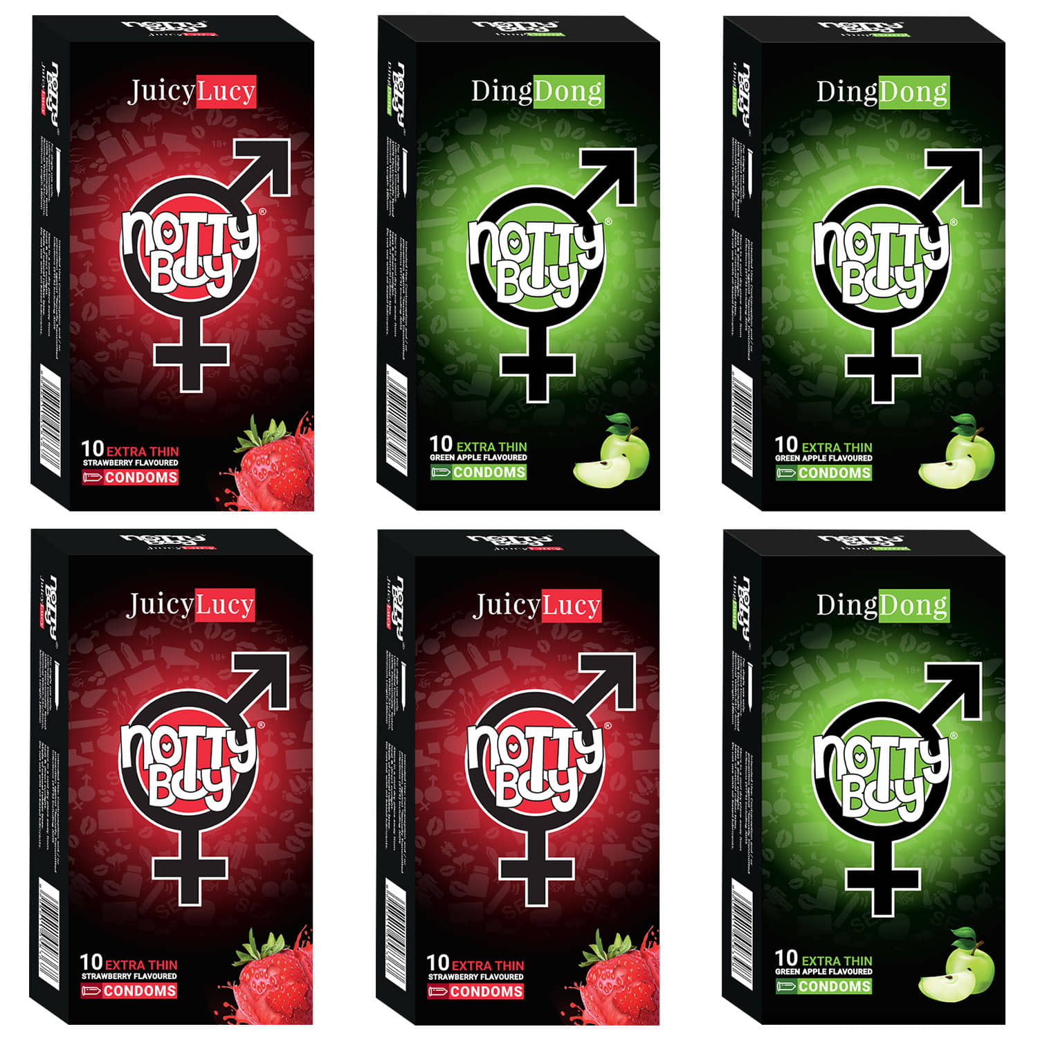 NottyBoy Strawberry and Fruit Flavour, Ultra Thin Combo Pack Condoms For Men - 60 Units