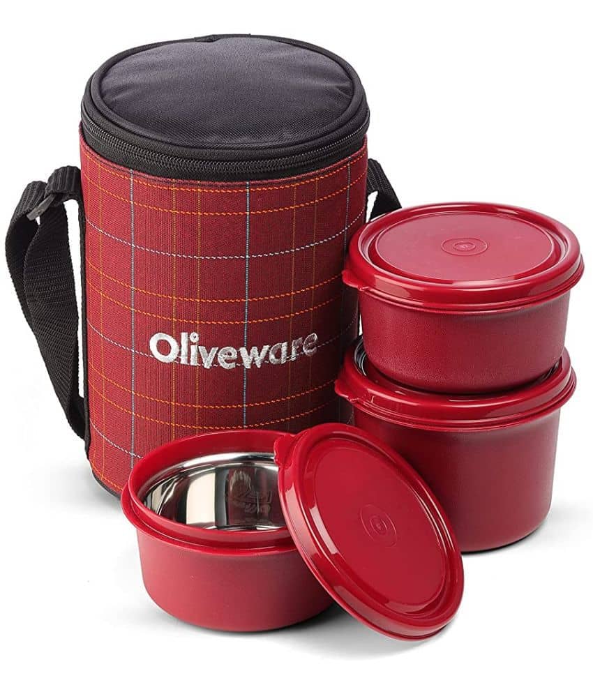 Oliveware Amber Stainless Steel Lunch Box 3 Container (Pack of 1)