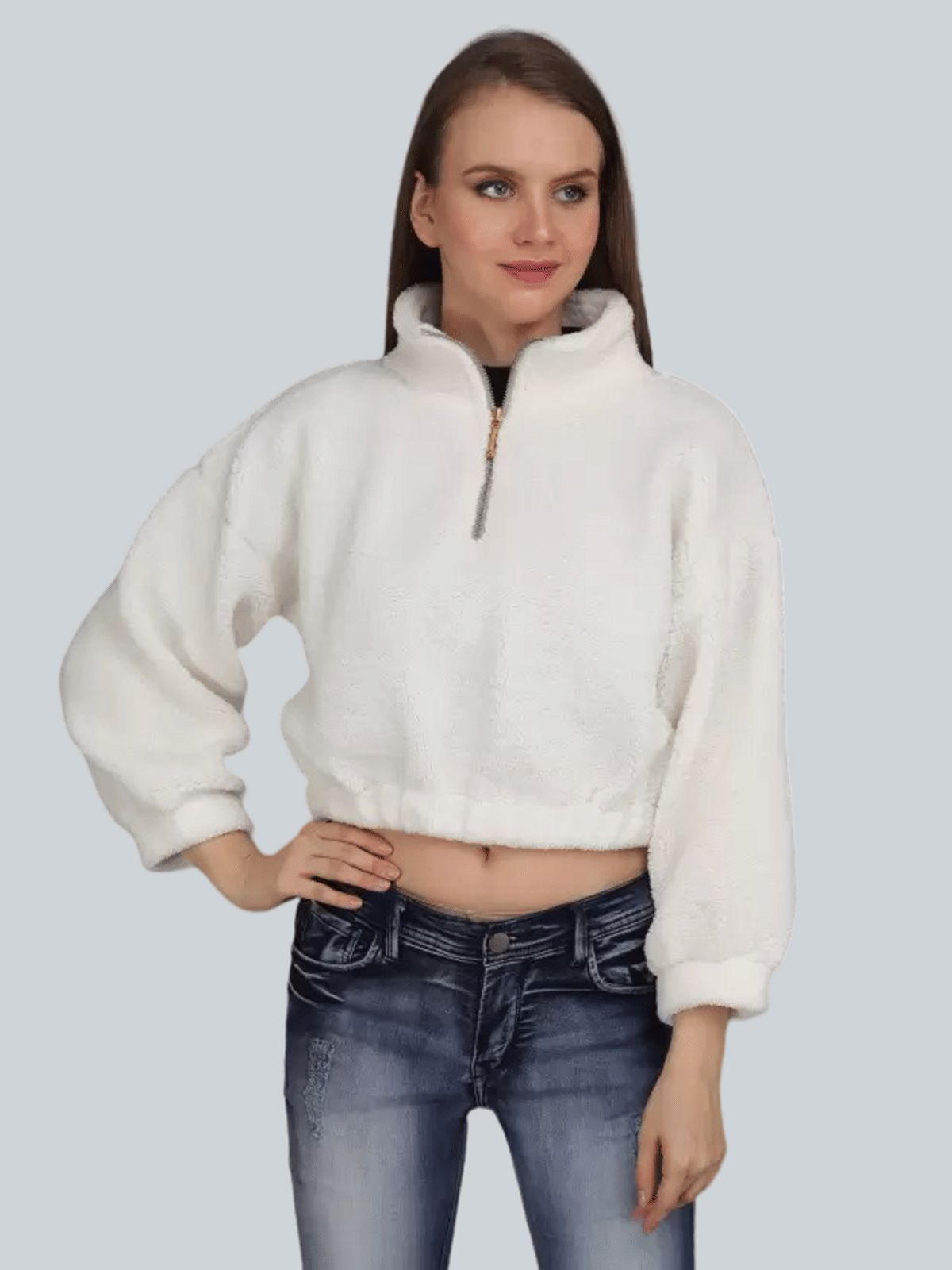     			PP Kurtis Faux Fur Women's Zippered Sweatshirt ( White )