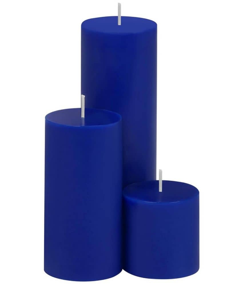 Parkash Candles Blue Unscented Pillar Candle 14 cm ( Pack of 3 )