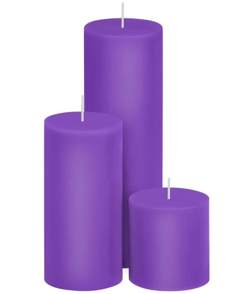 Parkash Candles Purple Unscented Pillar Candle 14 cm ( Pack of 3 )