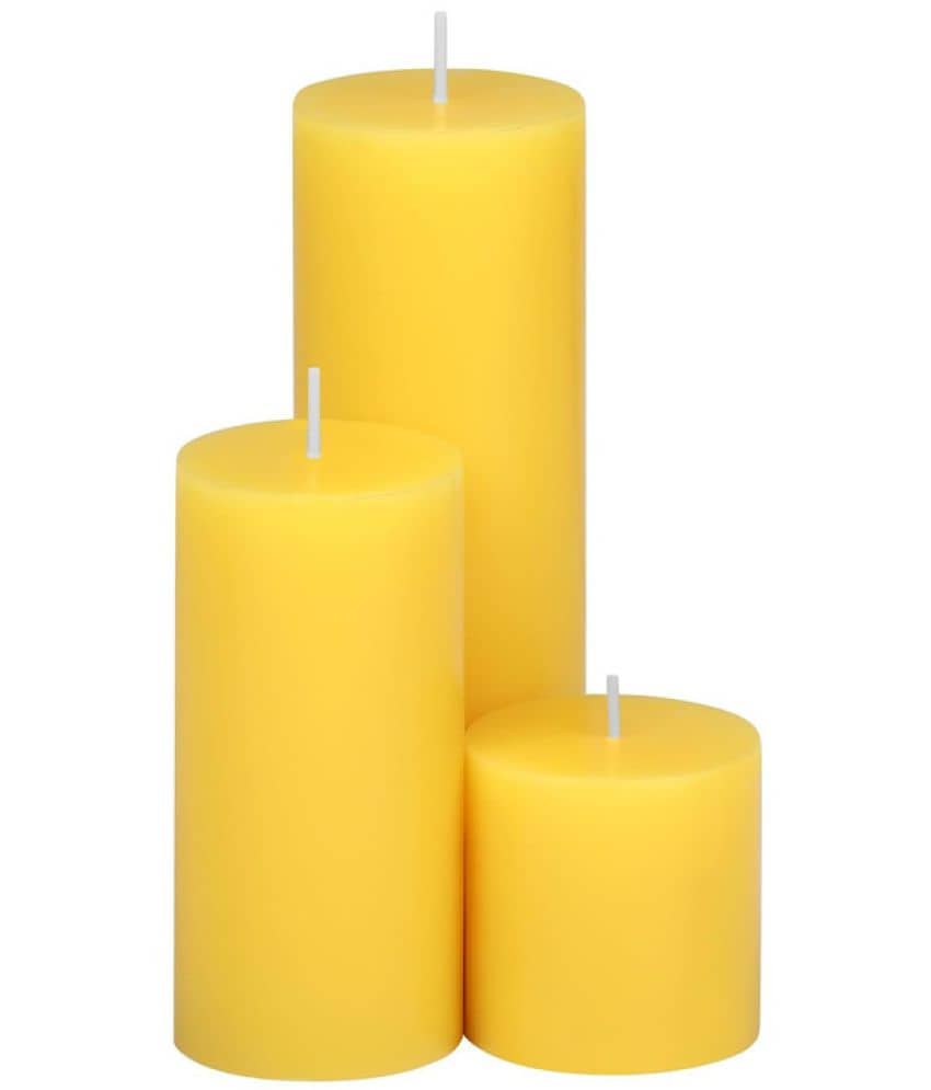 Parkash Candles Yellow Unscented Pillar Candle 14 cm ( Pack of 3 )
