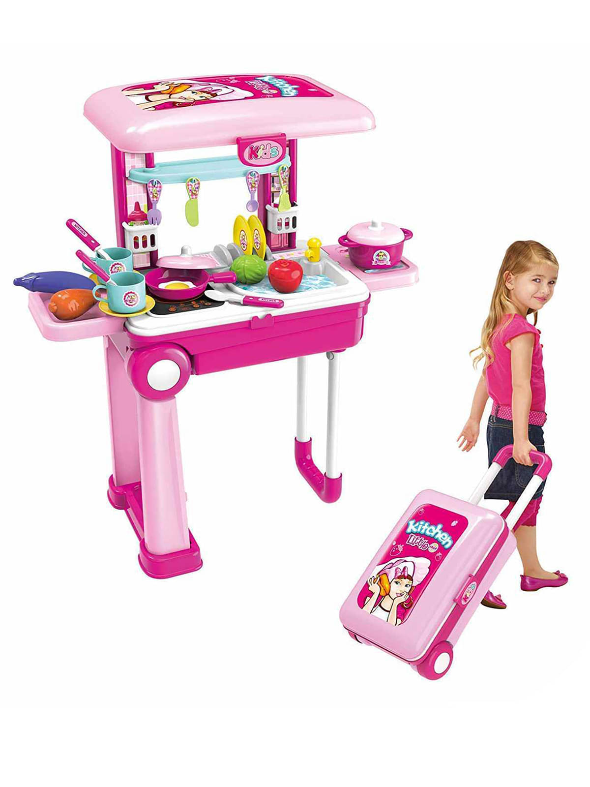     			RAINBOW RIDERS 2 in1 Little Chef Trolley Kitchen Set with Music & Light / Foldable Trolley and Carry Chef Set/ Pretend Luggage kitchen Set With Unique Suitcase for 3+ Year Girls/ Unique Trolley Design kitchen set for kids/ Premium Quality Cooking kit .