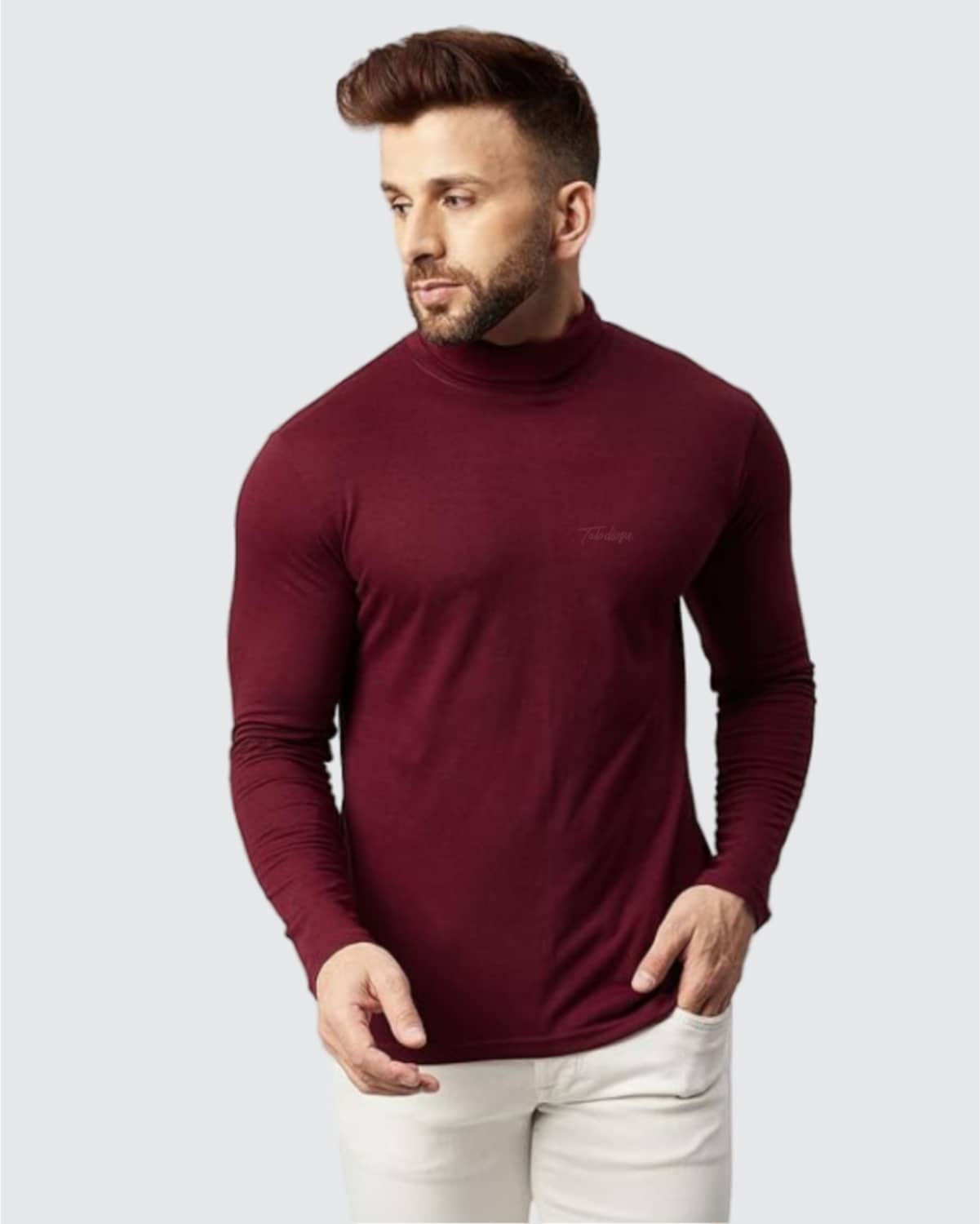 TAB91 Fleece High Neck Men's Sweatshirt - Maroon ( Pack of 1 )