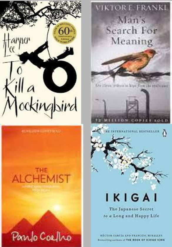     			To Kill a Mockingbrd  + Man's Search For Meaning + Alchemist + Ikigai