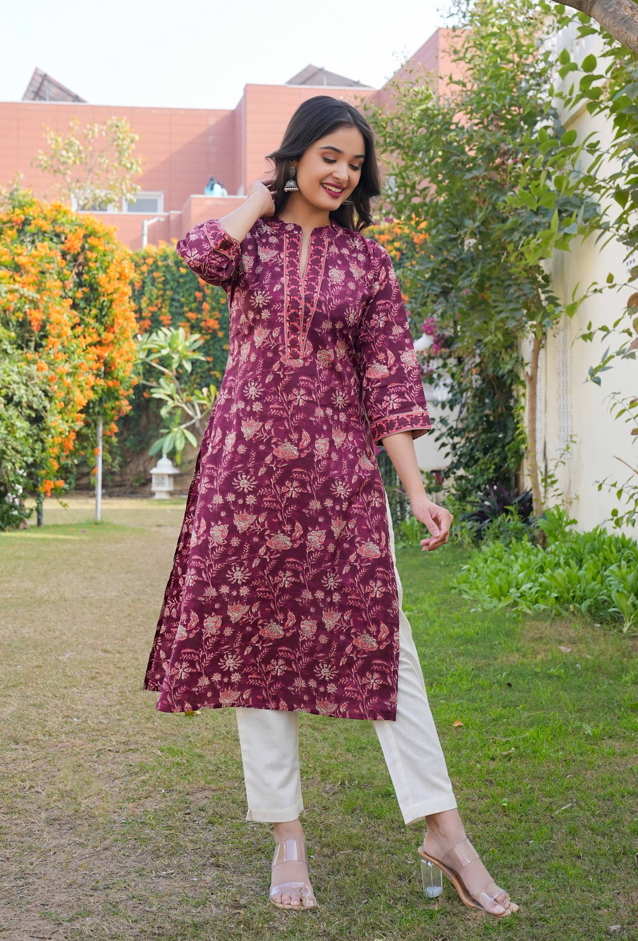 Vbuyz Cotton Printed Straight Women's Kurti - Purple ( Pack of 1 ) - Kurtis, Tunics | Buy online on ZillyBuy