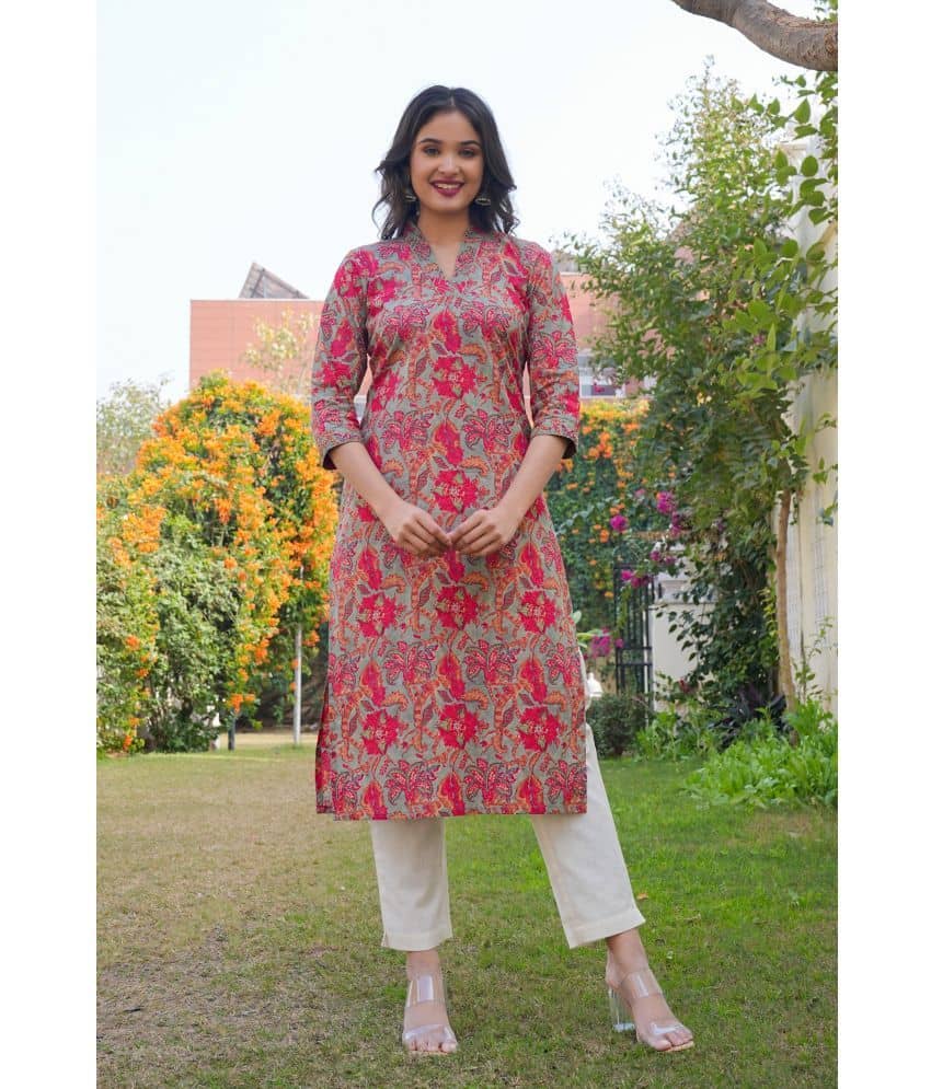 Vbuyz Cotton Printed Straight Women's Kurti - Pink ( Pack of 1 ) - Kurtis, Tunics | Buy online on ZillyBuy