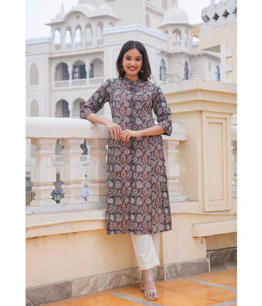 Vbuyz Cotton Printed Straight Women's Kurti - Black ( Pack of 1 ) - Kurtis, Tunics | Buy online on ZillyBuy