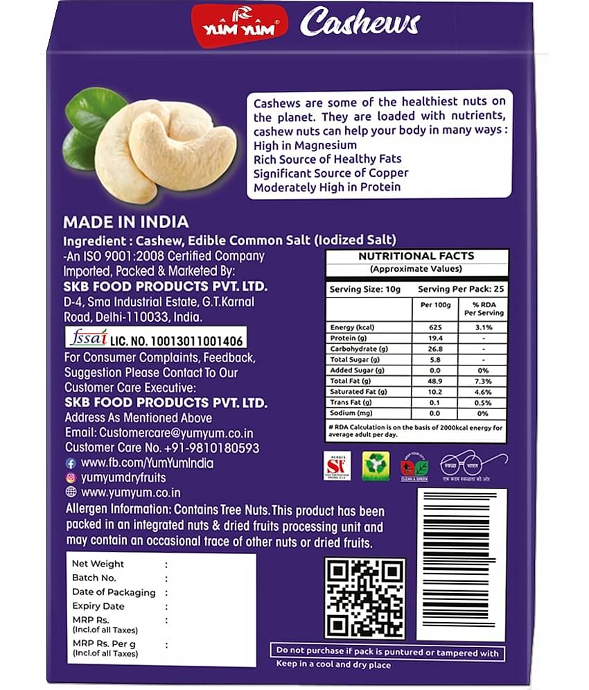 YUM YUM Premium Raw Cashews Nut 100g Cashews (100 g)