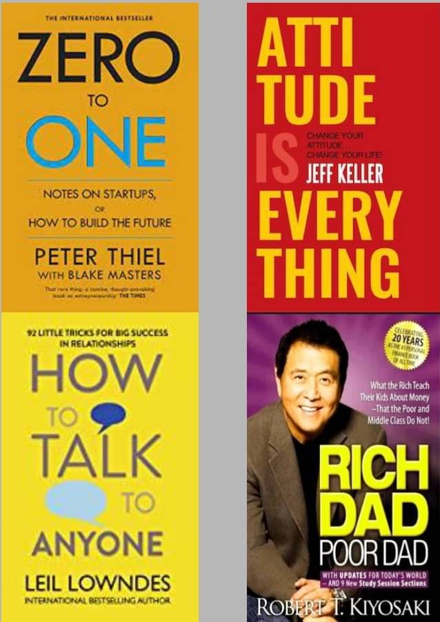     			Zero To One + Attitude Is Everything + How To Talk Anyone + Rich Dad Poor Dad
