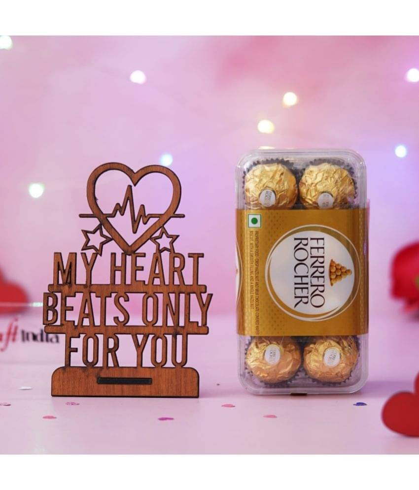 eCraftIndia My Heart Beats Only For You Showpiece & Ferrero Rocher Chocolates-400gm     			eCraftIndia My Heart Beats Only For You Showpiece & Ferrero Rocher Chocolates-400gm