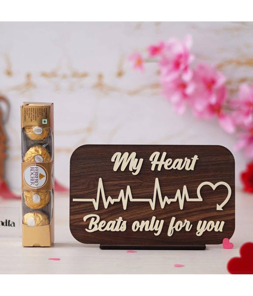 eCraftIndia Ferrero Rocher Chocolates & A Wooden Showpiece Valentine Assorted Gift Set     			eCraftIndia Ferrero Rocher Chocolates & A Wooden Showpiece Valentine Assorted Gift Set