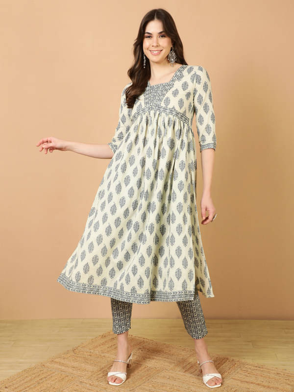 Antaran Cotton Printed Kurti With Pants Women's Stitched Salwar Suit - Grey ( Pack of 1 ) Antaran Cotton Printed Kurti With Pants Women's Stitched Salwar Suit - Grey ( Pack of 1 )