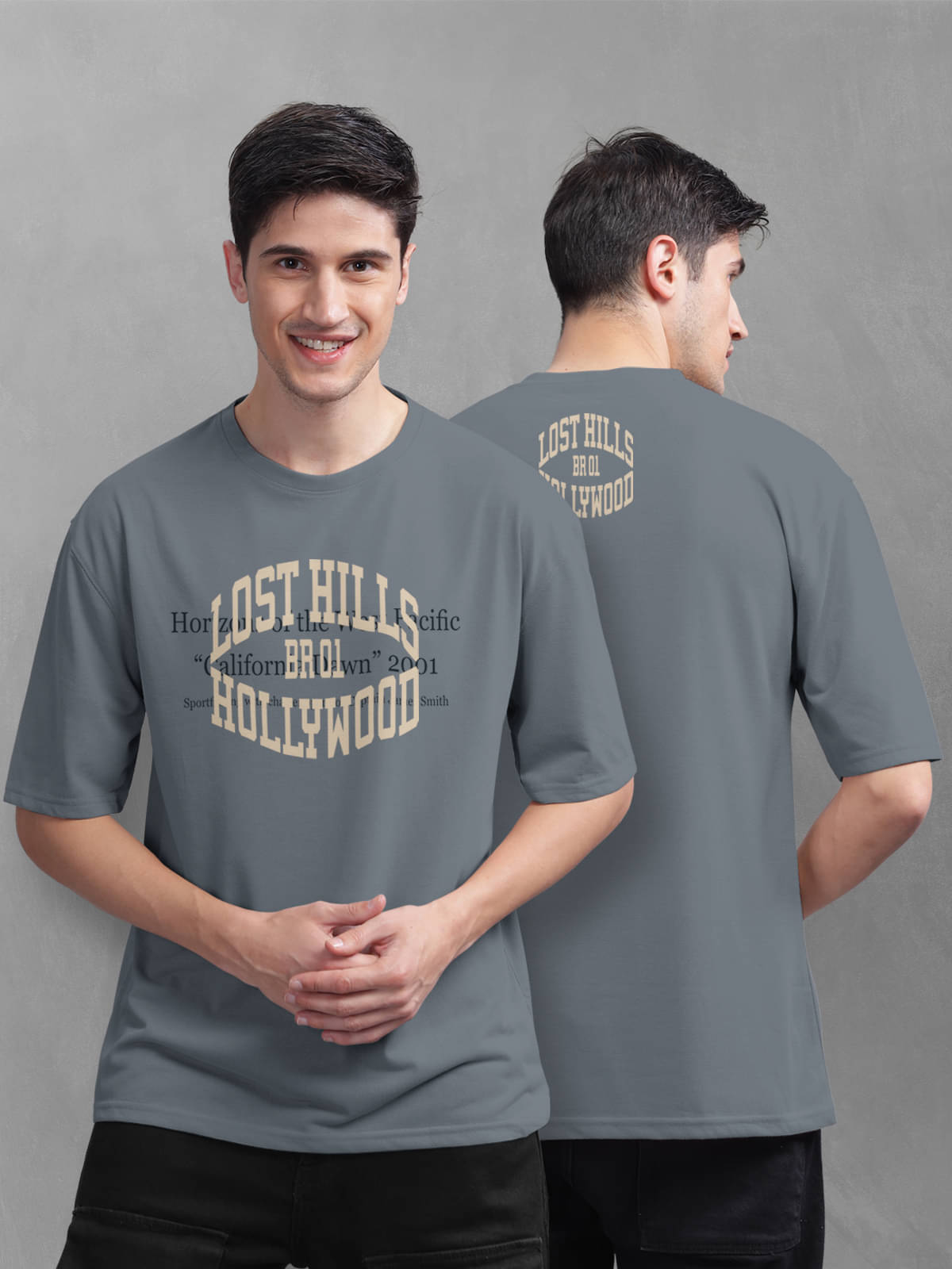     			BULLMER Men Cotton Blend Oversized Fit Printed T-Shirt ( Grey )