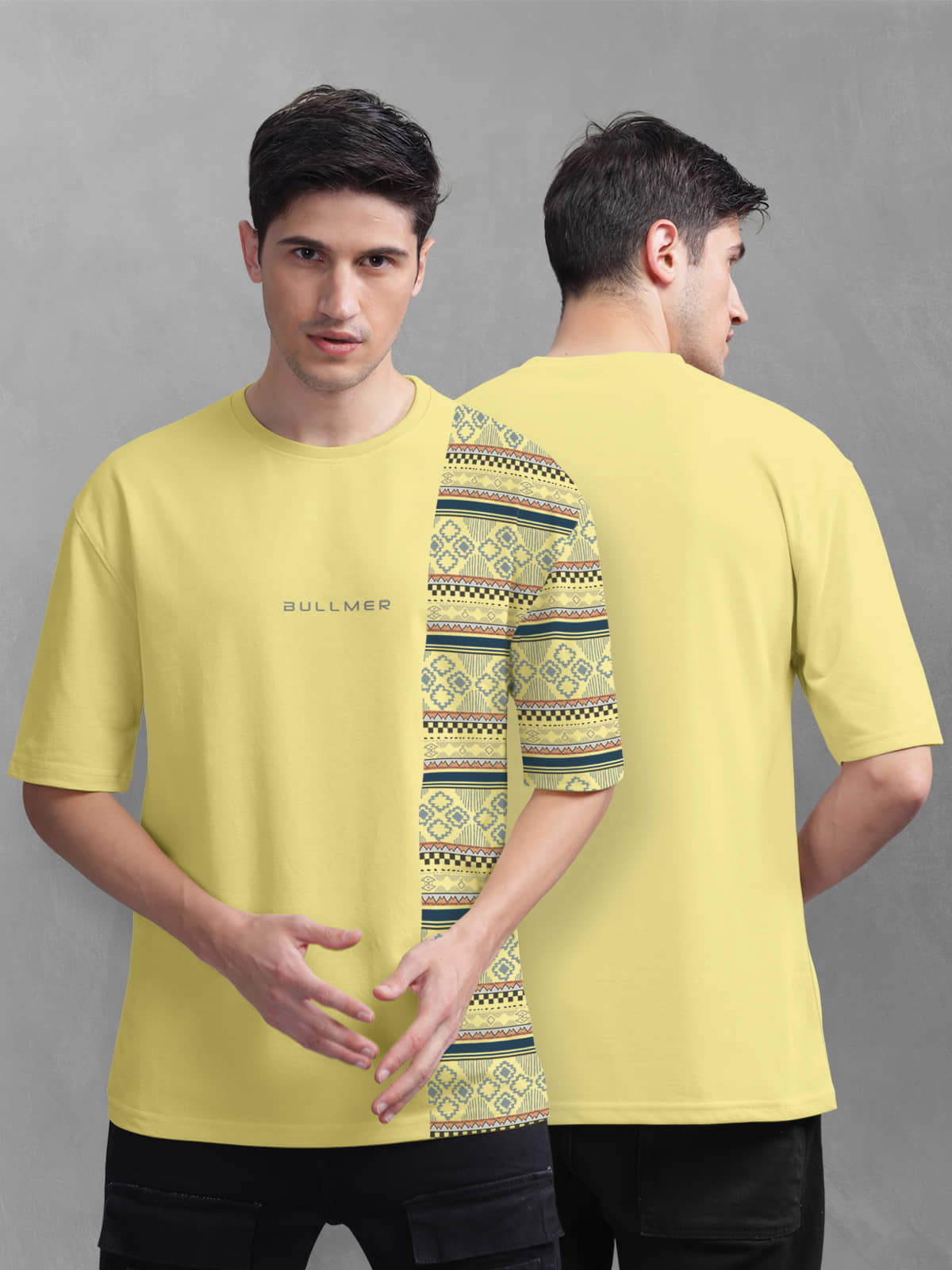 BULLMER Pack of 1 Cotton Blend Oversized Fit Men's T-Shirt ( Black )