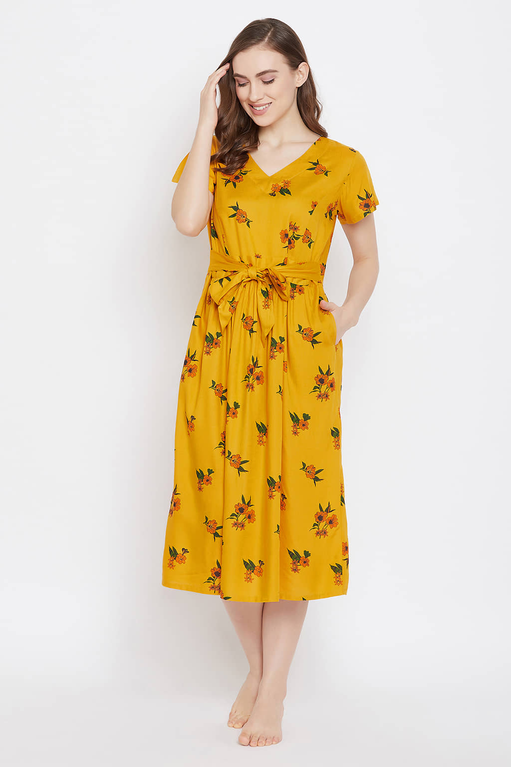 Clovia Yellow Rayon Women's Nightwear Nighty & Night Gowns ( Pack of 1 ) - Nightwear & Loungewear | Buy online on ZillyBuy