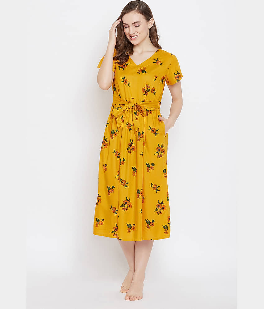 Clovia Yellow Rayon Women's Nightwear Nighty & Night Gowns ( Pack of 1 ) - Nightwear & Loungewear | Buy online on ZillyBuy
