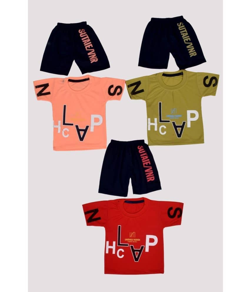 DIAMOND EXPORTER Pack of 3 Boys Cotton Blend T-Shirt & Capris Set ( Multicolor )