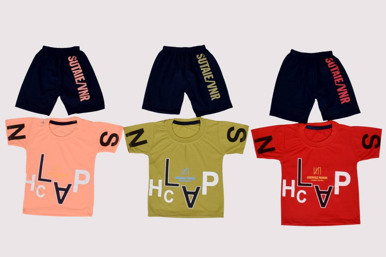 DIAMOND EXPORTER Pack of 3 Boys Cotton Blend T-Shirt & Capris Set ( Multicolor )