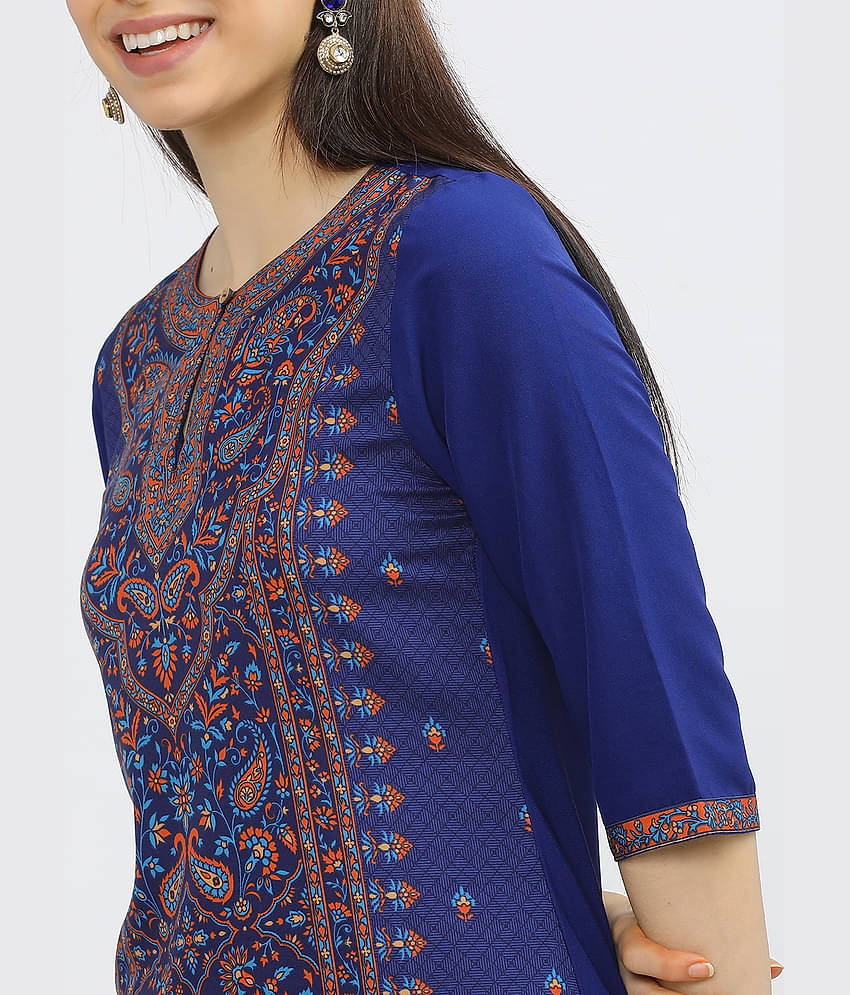 Ketch Polyester Printed Straight Women's Kurti - Blue ( Pack of 1 )