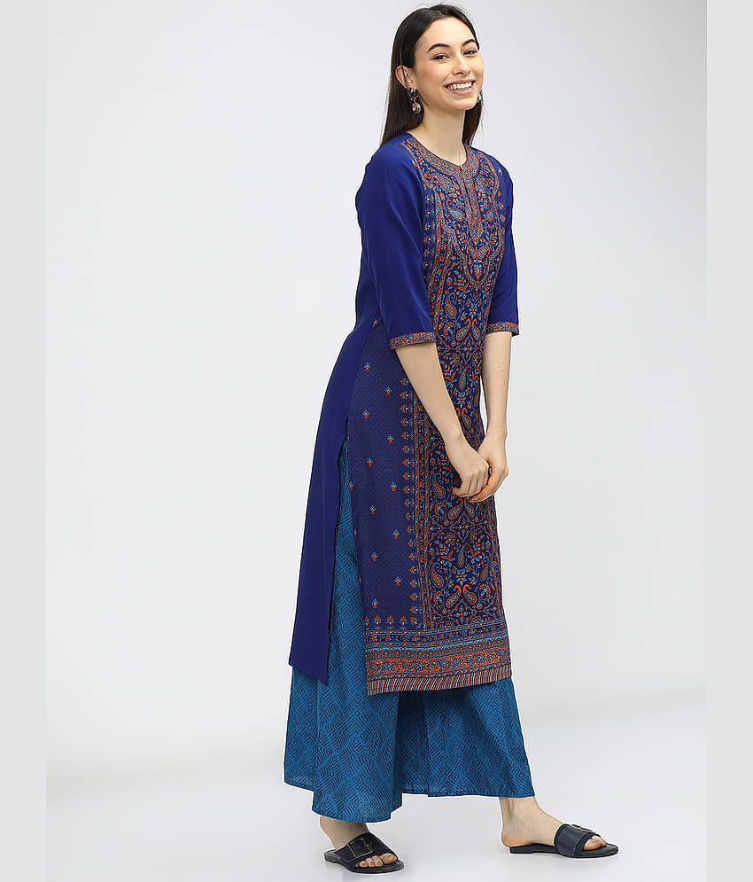 Ketch Polyester Printed Straight Women's Kurti - Blue ( Pack of 1 )