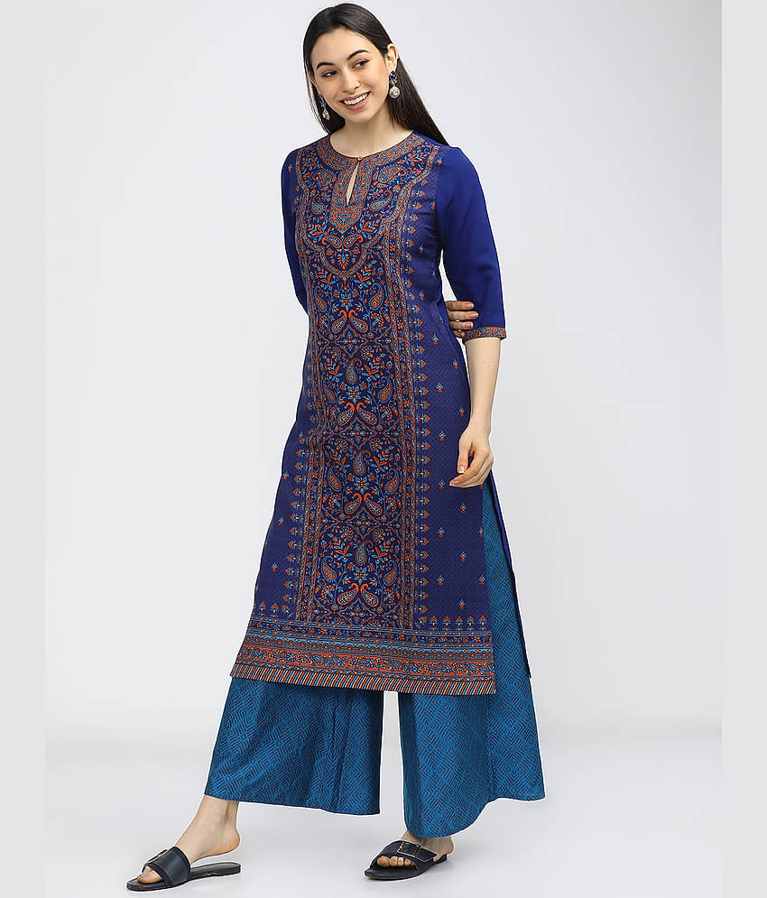 Ketch Polyester Printed Straight Women's Kurti - Blue ( Pack of 1 )