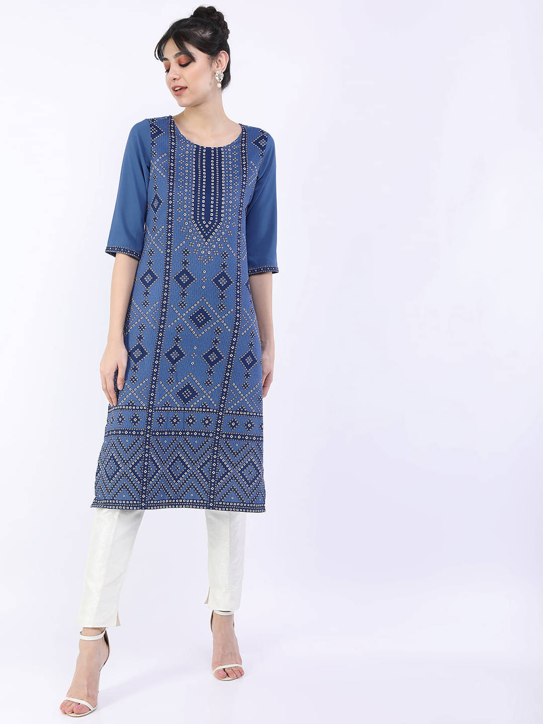 Ketch Polyester Printed Straight Women's Kurti - Blue ( Pack of 1 ) Ketch Polyester Printed Straight Women's Kurti - Blue ( Pack of 1 )