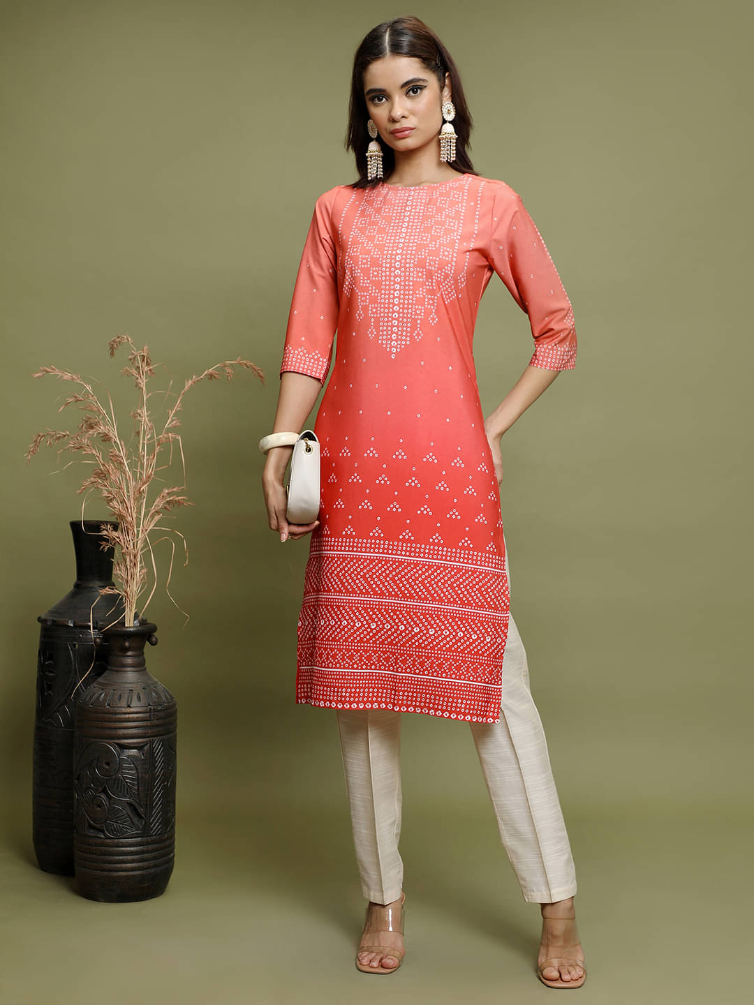     			Ketch Polyester Printed Straight Women's Kurti - Red ( Pack of 1 )