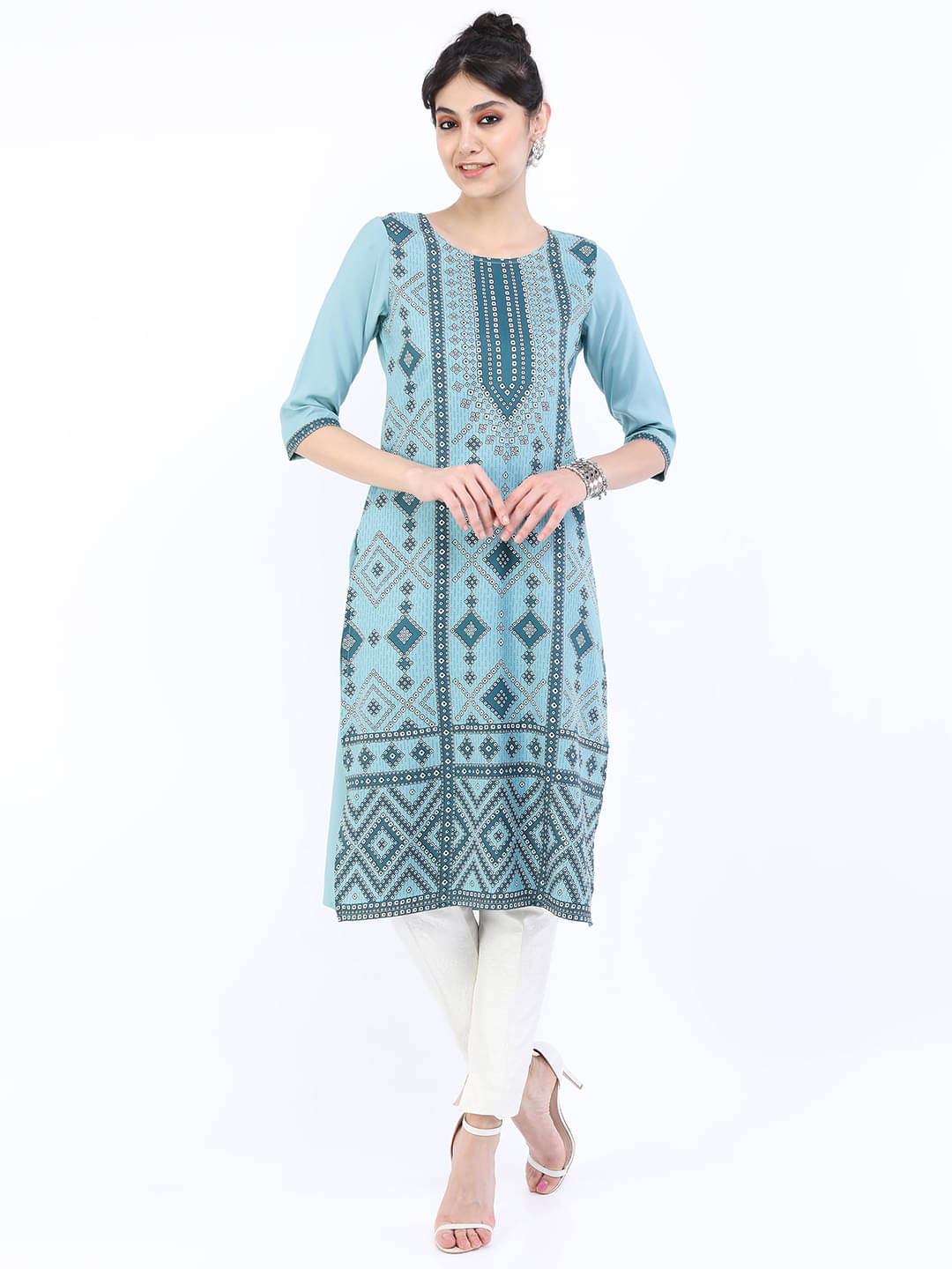 Ketch Polyester Printed Straight Women's Kurti - Blue ( Pack of 1 ) Ketch Polyester Printed Straight Women's Kurti - Blue ( Pack of 1 )