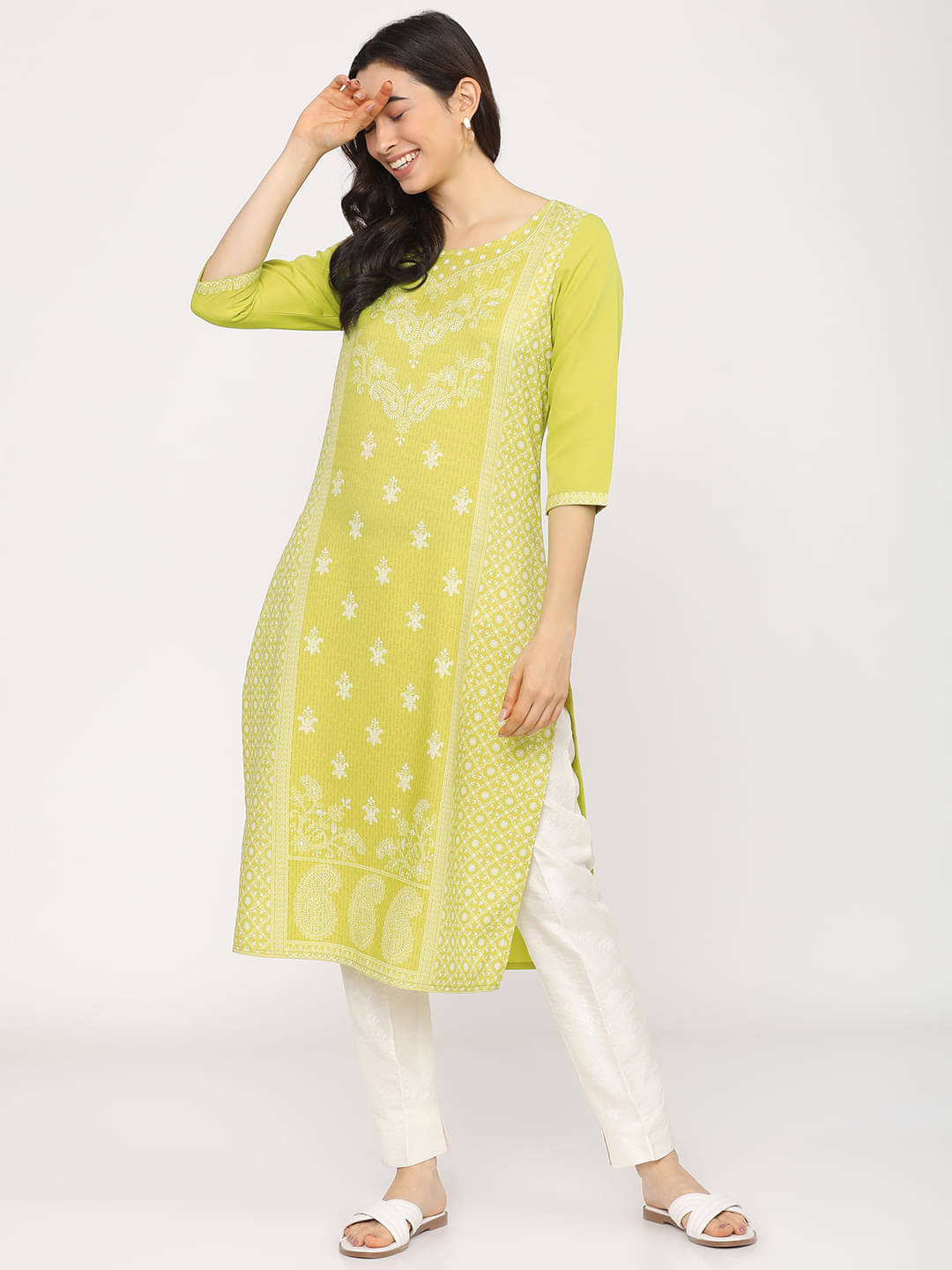     			Ketch Polyester Printed Straight Women's Kurti - Green ( Pack of 1 )