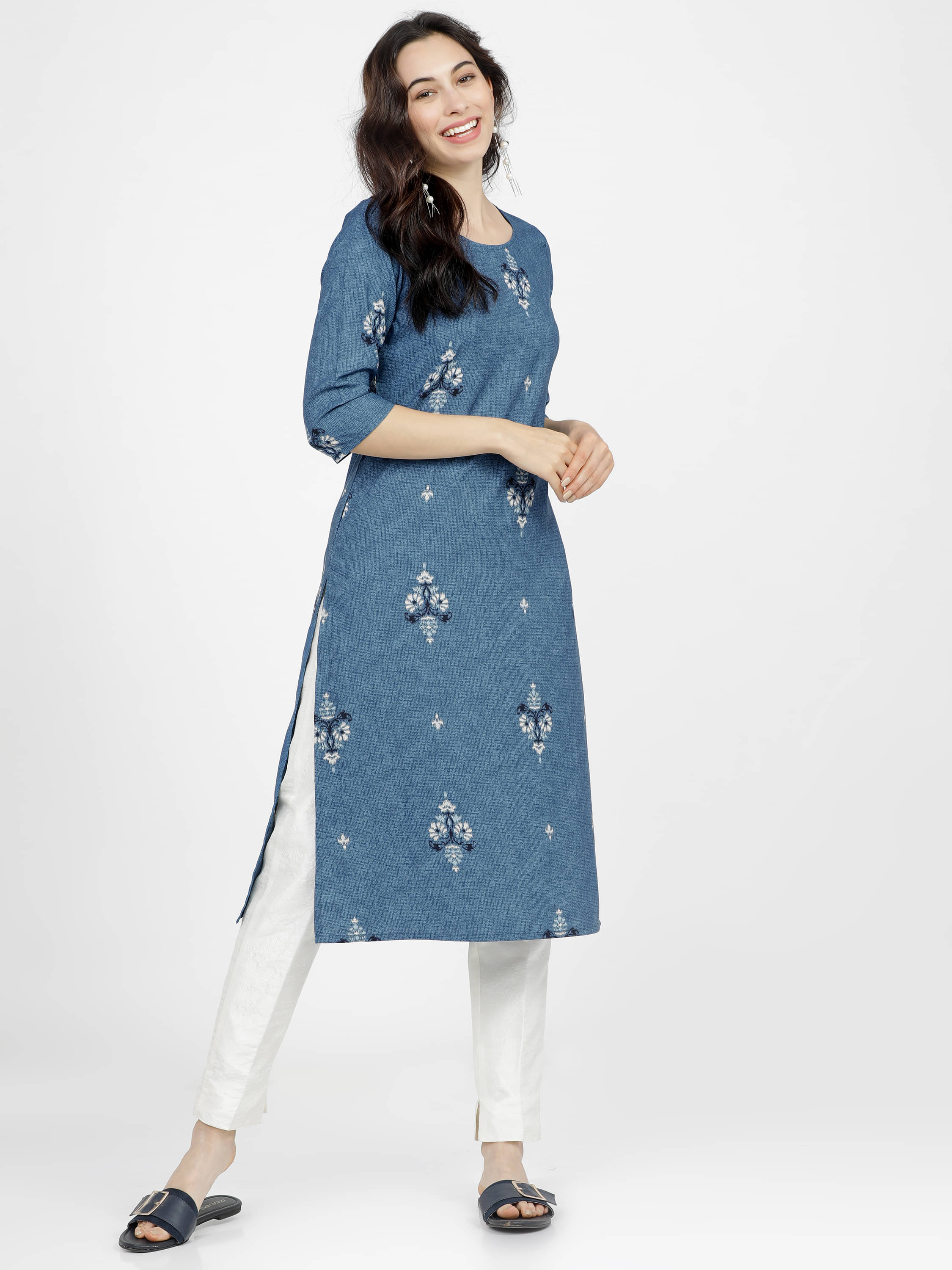 Ketch Polyester Printed Straight Women's Kurti - Blue ( Pack of 1 ) Ketch Polyester Printed Straight Women's Kurti - Blue ( Pack of 1 )