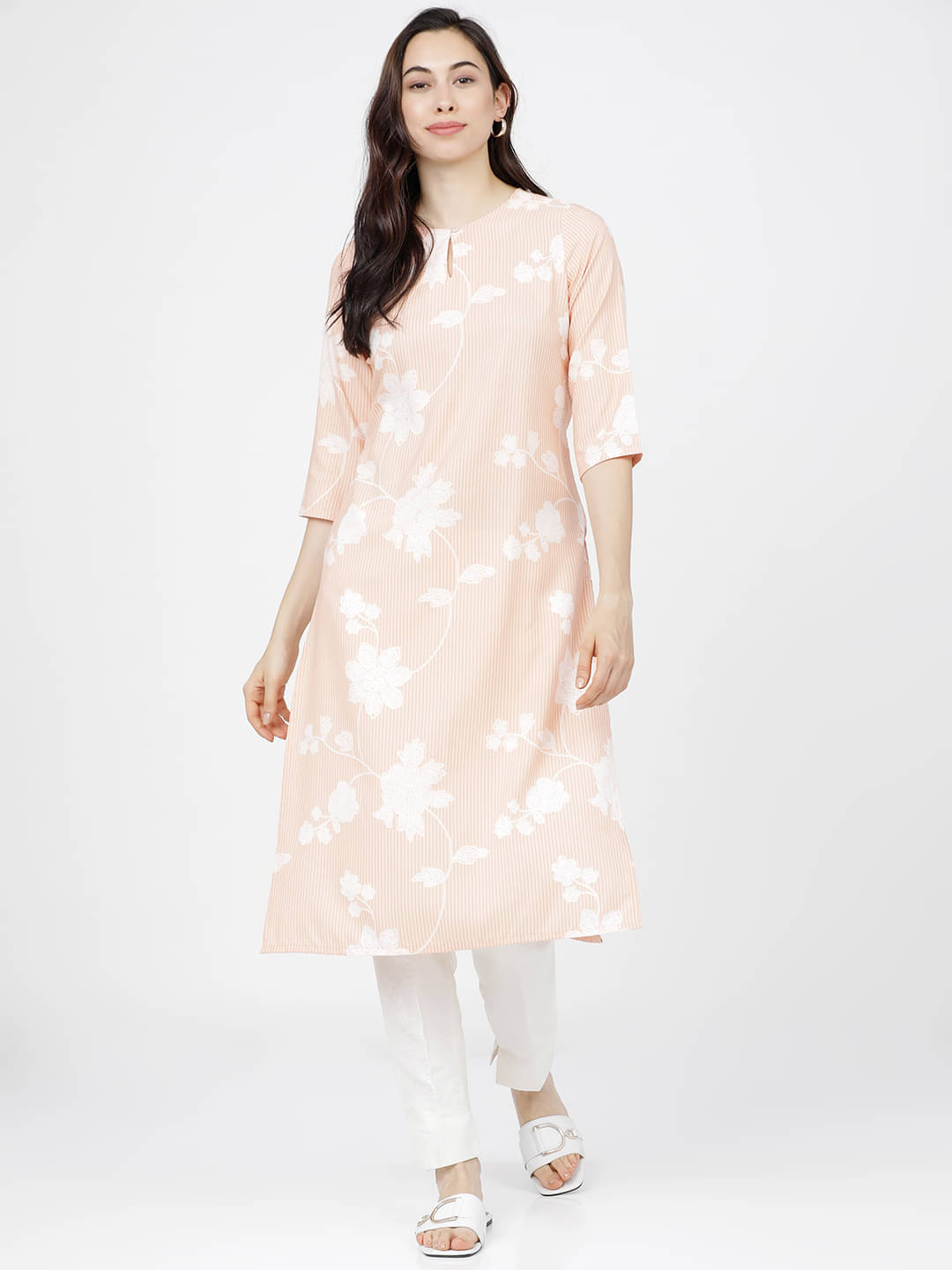     			Ketch Polyester Printed Straight Women's Kurti - Beige ( Pack of 1 )