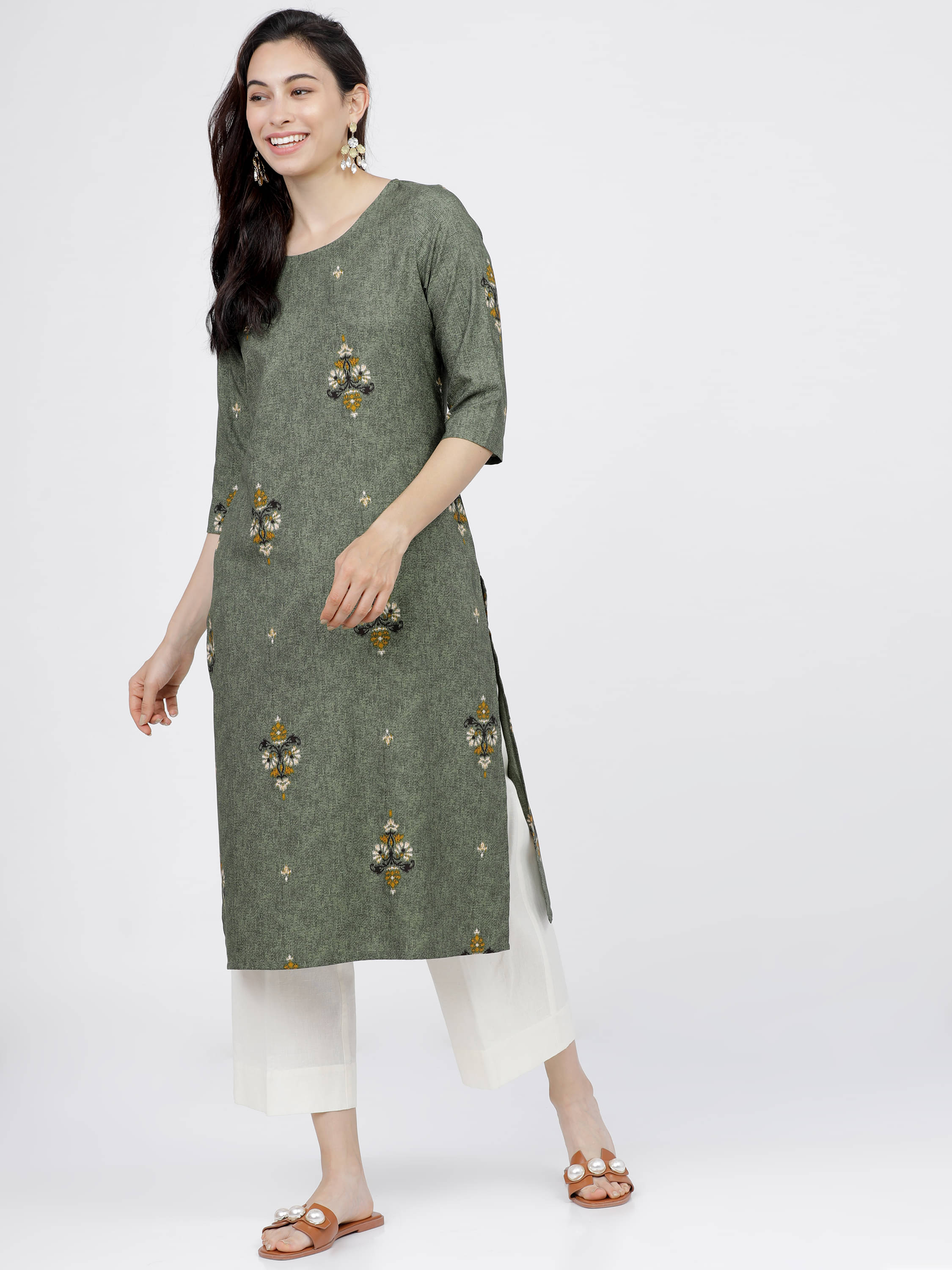 Ketch Polyester Printed Straight Women's Kurti - Olive ( Pack of 1 ) Ketch Polyester Printed Straight Women's Kurti - Olive ( Pack of 1 )