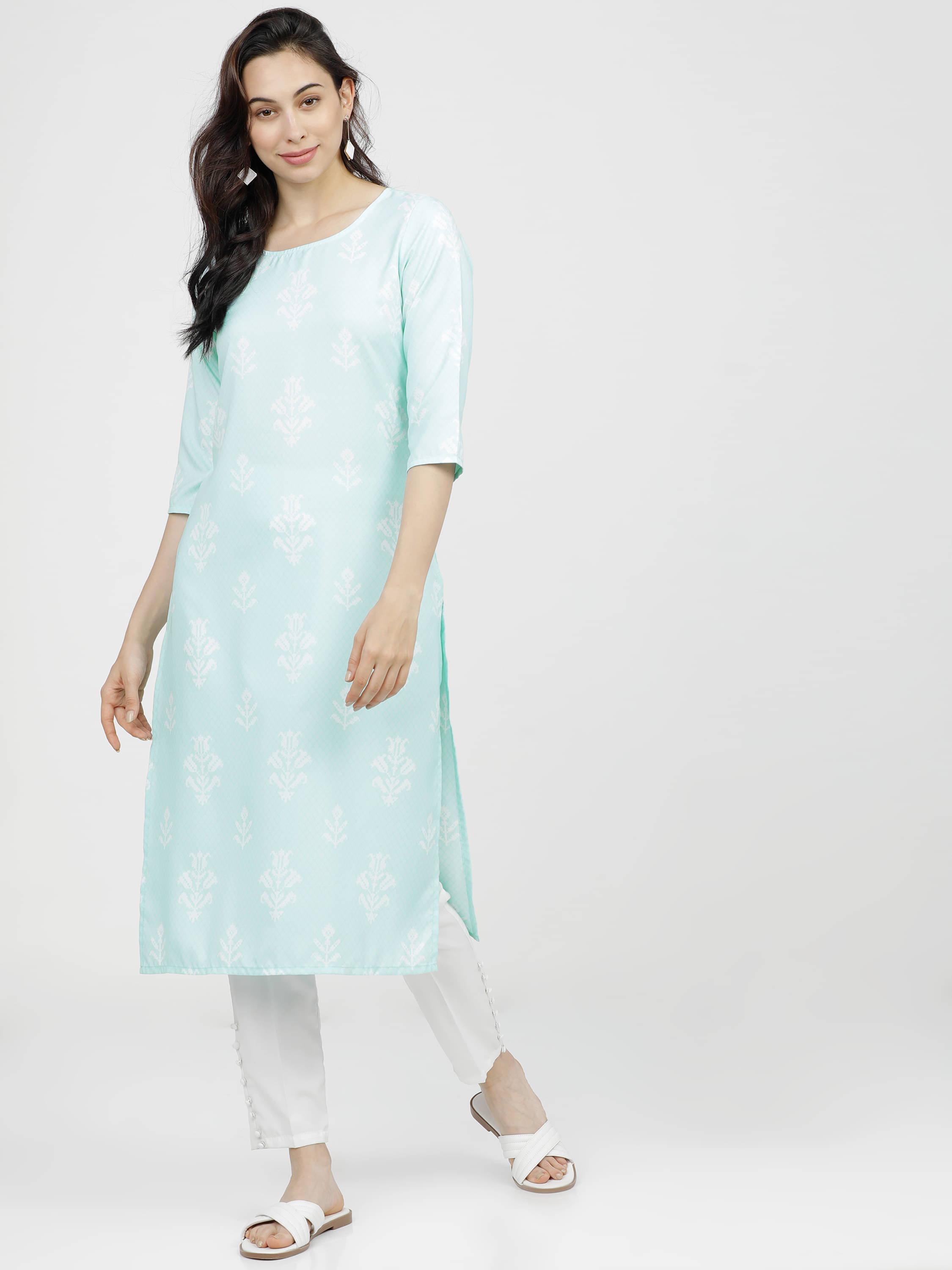 Ketch Polyester Printed Straight Women's Kurti - Blue ( Pack of 1 )     			Ketch Polyester Printed Straight Women's Kurti - Blue ( Pack of 1 )