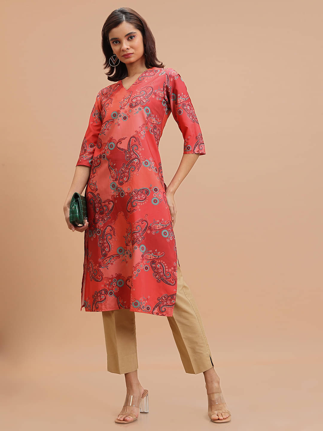     			Ketch Polyester Printed Straight Women's Kurti - Red ( Pack of 1 )