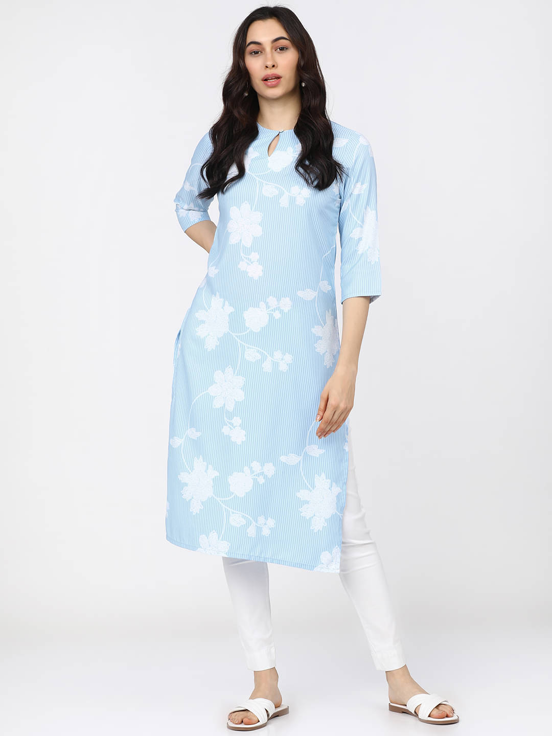     			Ketch Polyester Printed Straight Women's Kurti - Blue ( Pack of 1 )