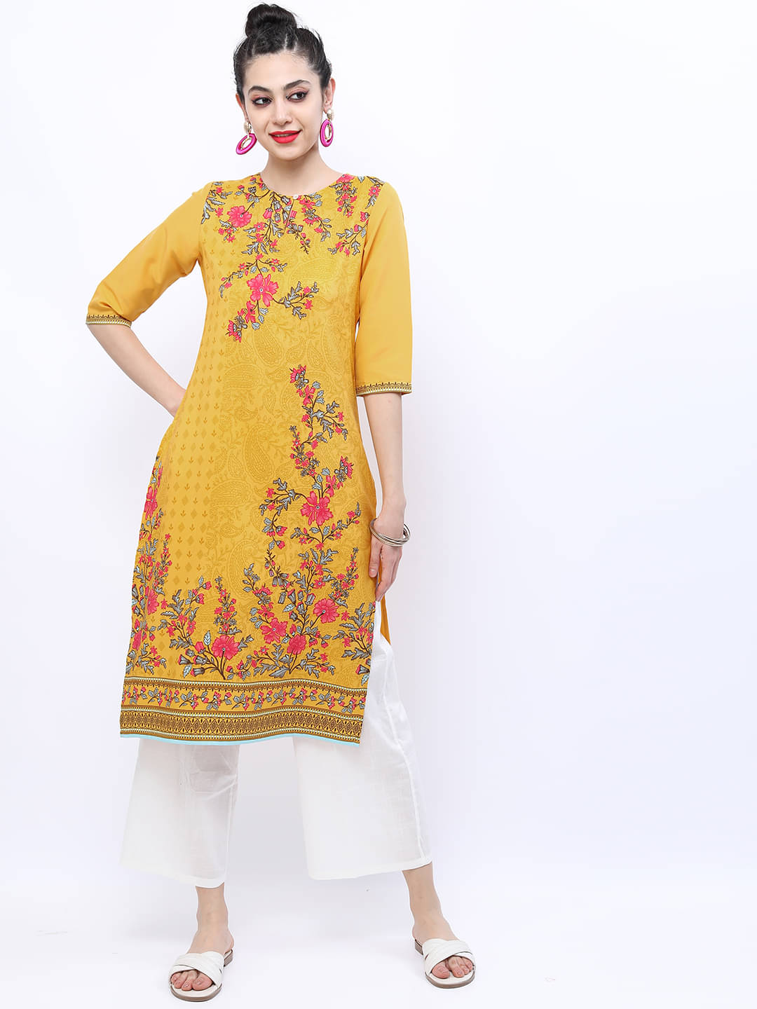 Ketch Polyester Printed Straight Women's Kurti - Yellow ( Pack of 1 ) Ketch Polyester Printed Straight Women's Kurti - Yellow ( Pack of 1 )