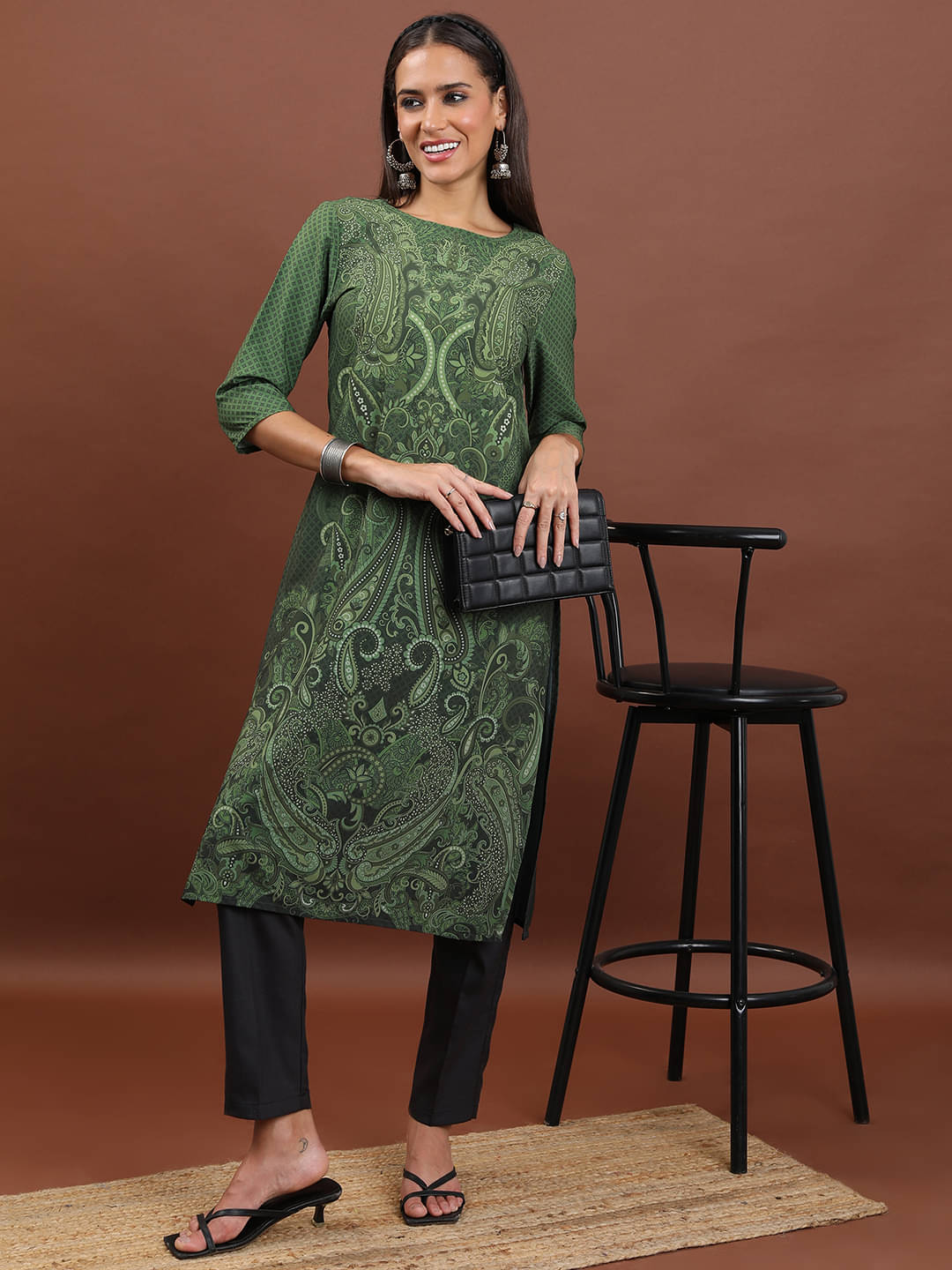     			Ketch Polyester Printed Straight Women's Kurti - Green ( Pack of 1 )