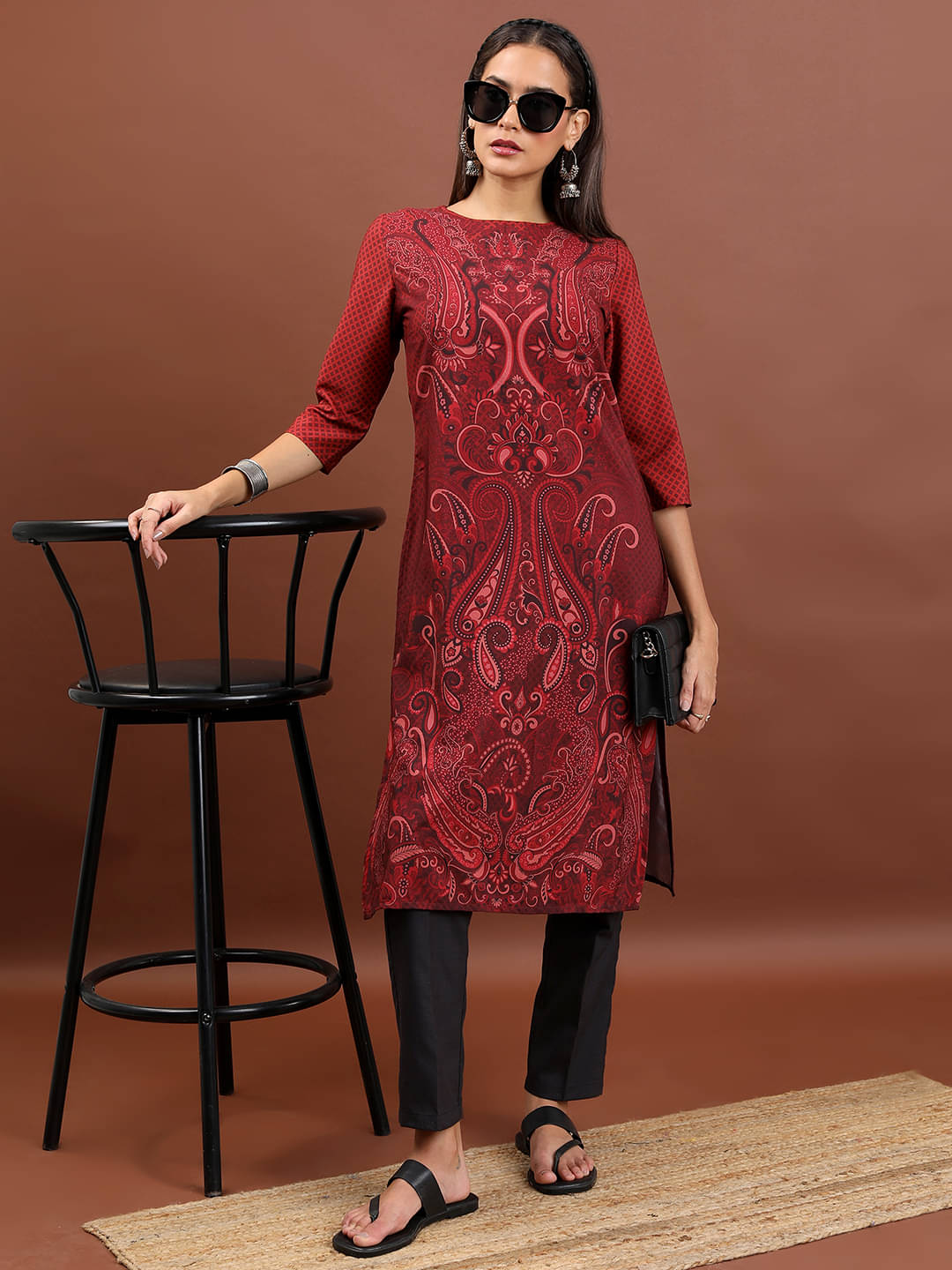 Ketch Polyester Printed Straight Women's Kurti - Maroon ( Pack of 1 ) Ketch Polyester Printed Straight Women's Kurti - Maroon ( Pack of 1 )