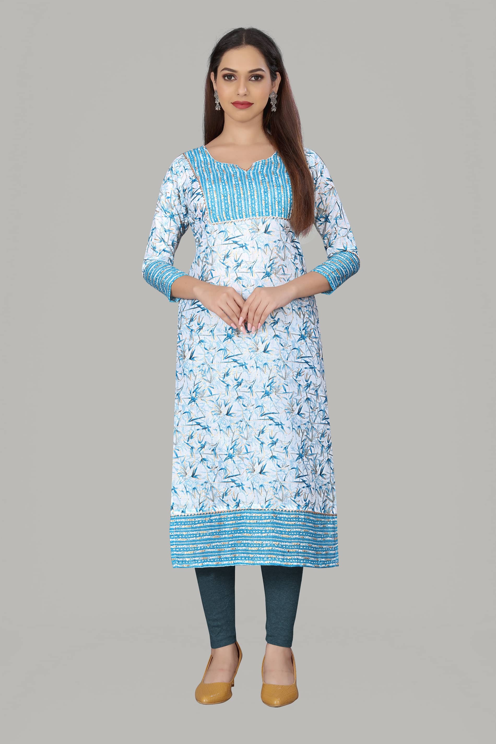 MEESORRA Cotton Blend Printed Straight Women's Kurti - Blue ( Pack of 1 ) - Kurtis, Tunics | Buy online on ZillyBuy