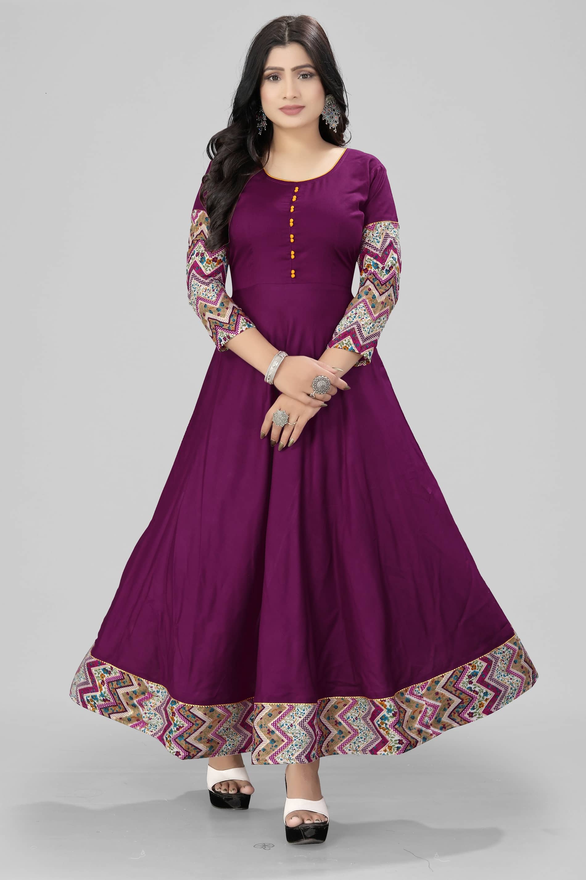 MEESORRA Rayon Solid Anarkali Women's Kurti - Wine ( Pack of 1 ) - Kurtis, Tunics | Buy online on ZillyBuy