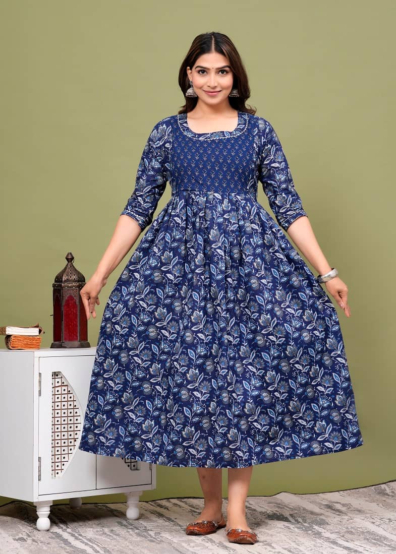 Nevisha Style Blue Cotton Maternity Kurta Single