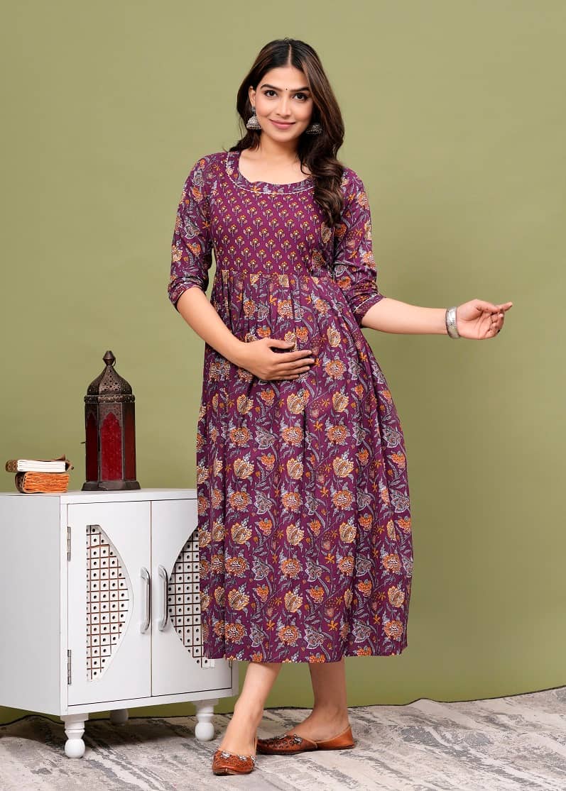 Nevisha Style Purple Cotton Maternity Kurta Single