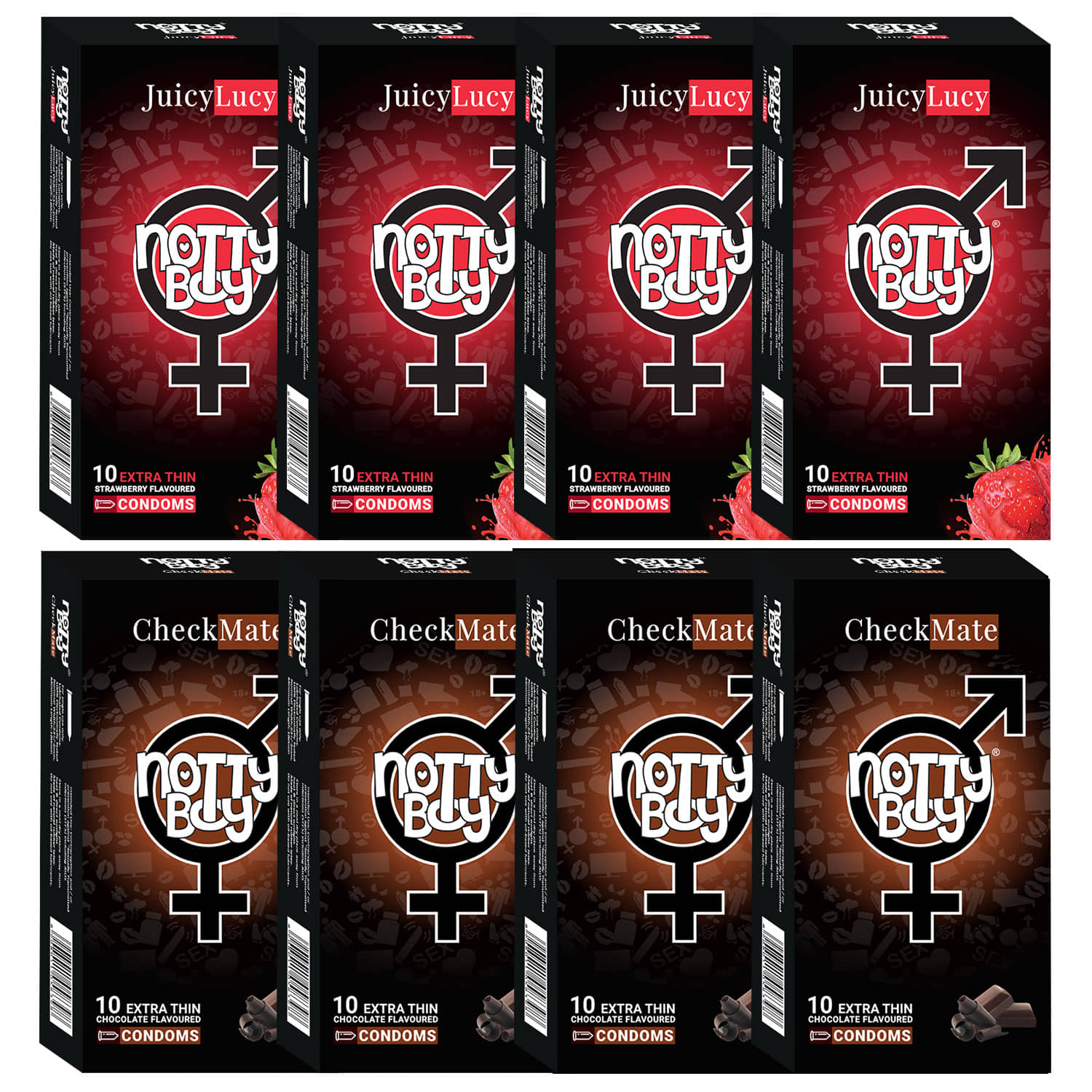 NottyBoy Chocolate and Strawberry Flavoured Ultra Thin Condoms For Men - 80 Units