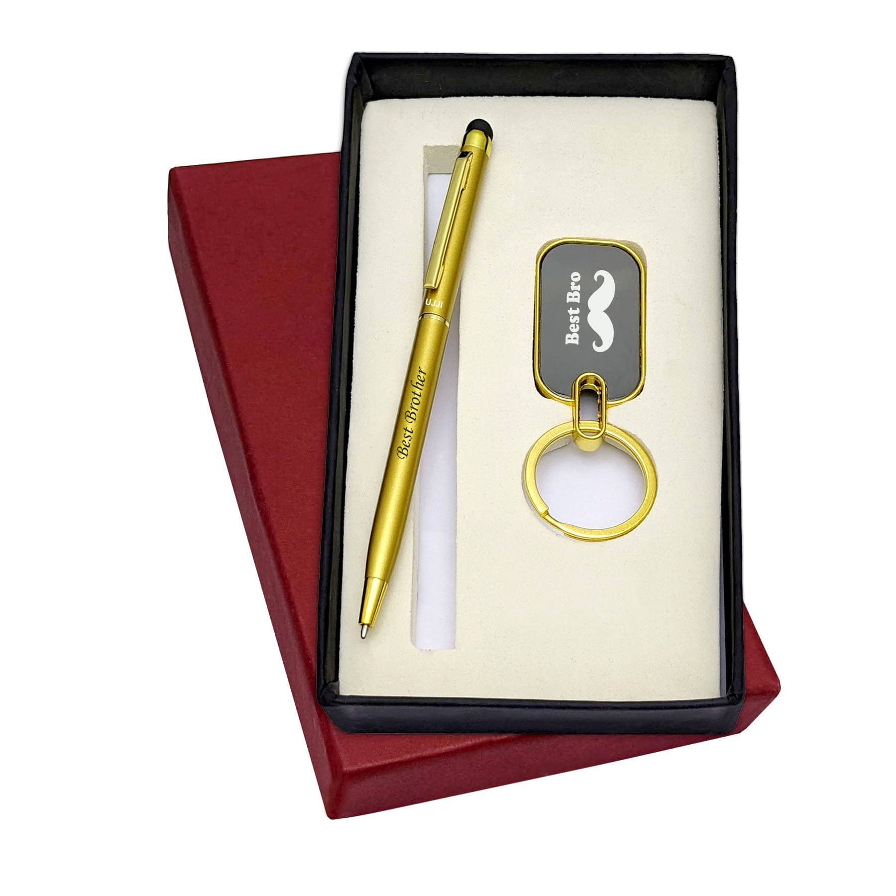     			UJJi 2in1 Bst Bro Engraved Gold Colour Slim Design Pen and Keyring